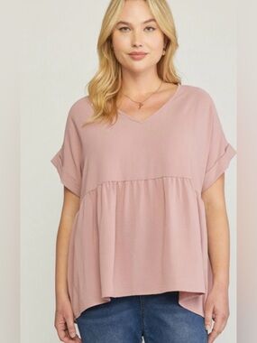 Mint Blush Babydoll Top Flowy Tunic V Neck Relaxed Fit Size Small